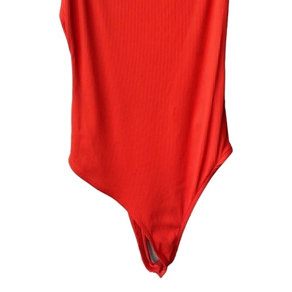Zara Ribbed Ruffle Orange Sleeveless Bodysuit Small - Picture 5 of 9